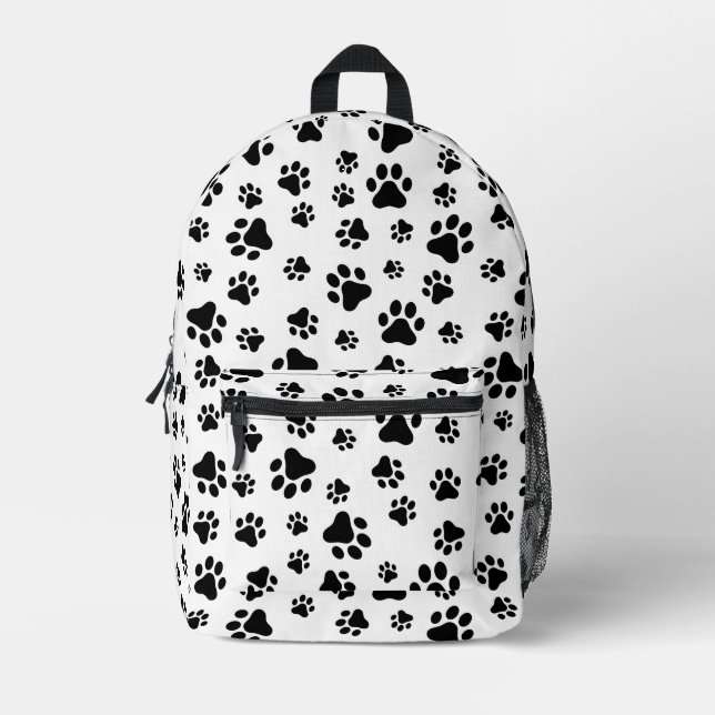 Sac À Dos Imprimé Motif des pattes, pattes de chien, noir et blanc (Recto)