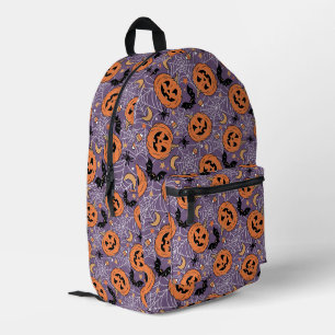 Sac À Dos Imprimé Motif d'Halloween violet Jack-O-lanterne