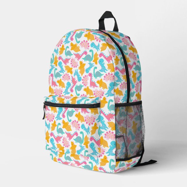Sac À Dos Imprimé Motif Dinosaur rose et Turquoise (Coin arrière droit)