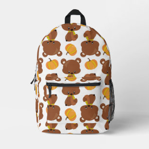 Sac À Dos Imprimé Motif D'Ours, Ours Mignons, Automne, Citrouille