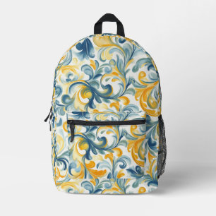 Sac À Dos Imprimé Motif feuille bleu et or Paisley