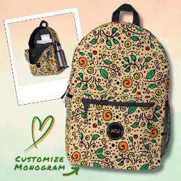 Sac À Dos Imprimé Motif fleur monogramme orange Tourbillon Baie Oran