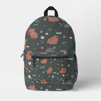Sac À Dos Imprimé Motif floral bohème arc-en-ciel avec capybara mign