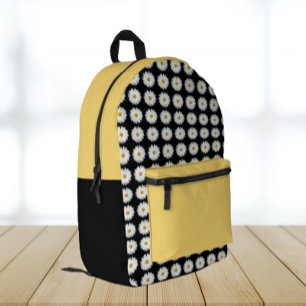 Sac À Dos Imprimé Motif floral marguerrier blanc sur noir