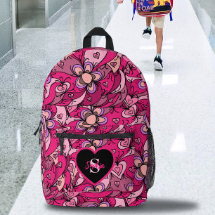Sac À Dos Imprimé Motif floral mignon avec le coeur Nom initial