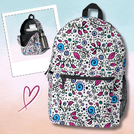 Sac À Dos Imprimé Motif floral Tourbillon bleu de baie sur fond blan
