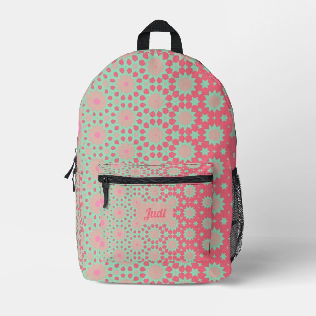 Sac À Dos Imprimé Motif géométrique abstrait rose et violet (Recto)