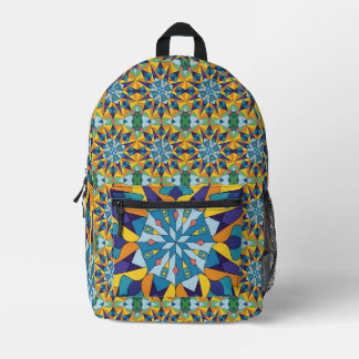 Sac À Dos Imprimé Motif géométrique fractal bleu et jaune