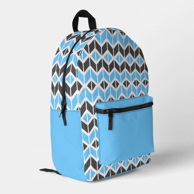 Sac À Dos Imprimé Motif géométrique moderne Blue Grey Herringbone (Coin arrière gauche)