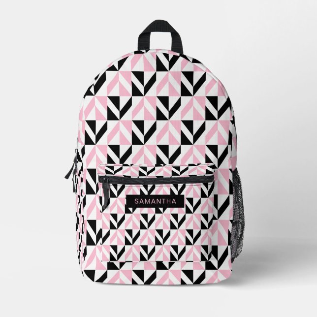 Sac À Dos Imprimé Motif géométrique noir, blanc et rose (Recto)