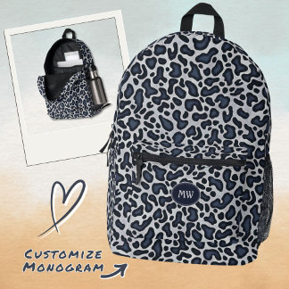 Sac À Dos Imprimé Motif gris bleu denim peau de léopard - Ba imprim
