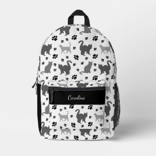 Sac À Dos Imprimé Motif Gris Silhouette Chats Pawprints