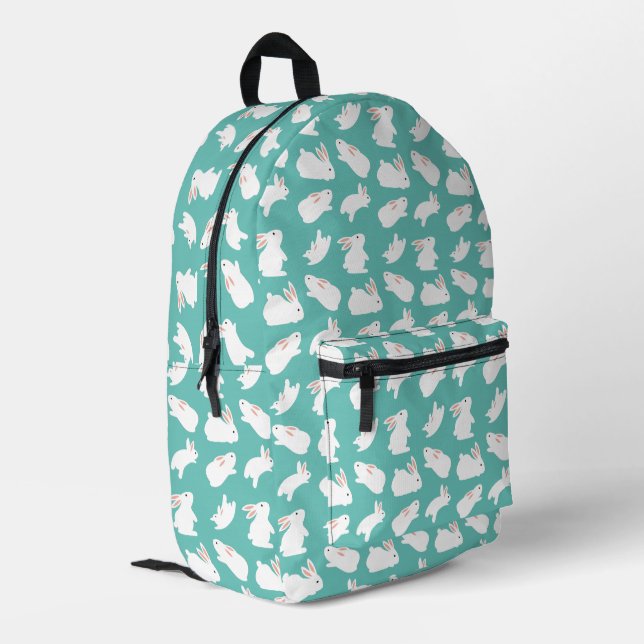 Sac À Dos Imprimé Motif lapin mignon sur Turquoise (Coin arrière gauche)