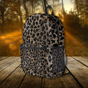 Sac À Dos Imprimé Motif Léopard Brun Noir Or Paillettes Luxe