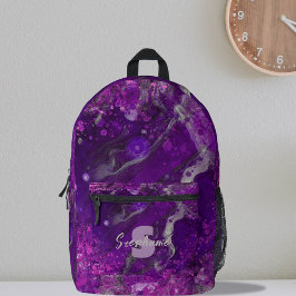 Sac À Dos Imprimé Motif marbré violet moderne Nom du monogramme