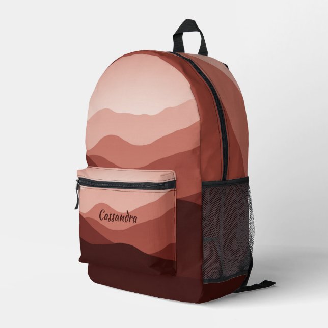 Sac À Dos Imprimé Motif Maroon Red Terracotta Peach Orange Waves (Coin arrière droit)