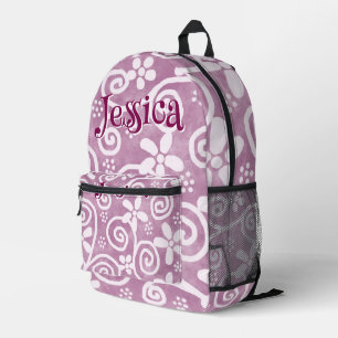 Sac À Dos Imprimé Motif personnalisé fleurs tourbillons rose blanc
