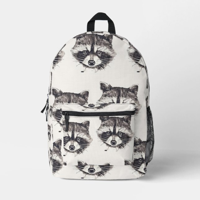 Sac À Dos Imprimé Motif Racoon Carrelé (Recto)