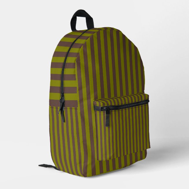 Sac À Dos Imprimé Motif rayé en chocolat brun et vert olive (Coin arrière gauche)