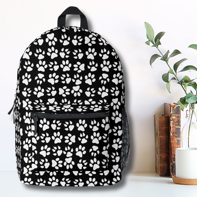 Sac À Dos Imprimé Motif simple Noir Blanc animal de compagnie Emprei (Simple Pattern Black White Pet Dog Paw Print Printed Backpack )