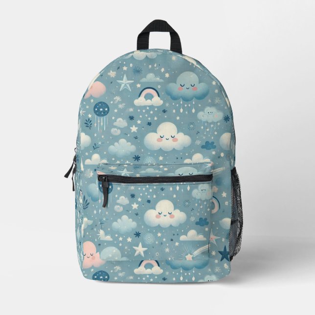 Sac À Dos Imprimé Motif Sky Whimsical avec nuages, étoiles - Bleu (Recto)