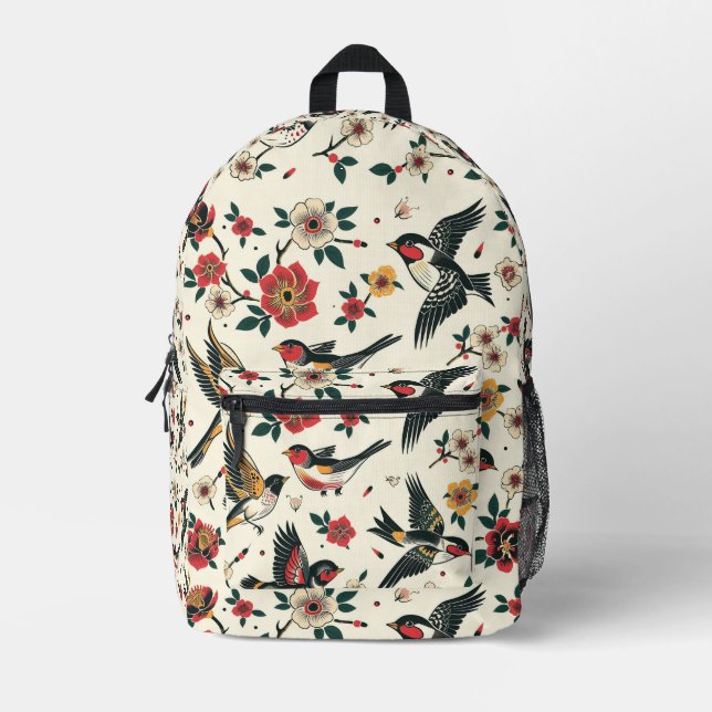 Sac À Dos Imprimé Motif traditionnel de tatouage à hirondelle (Recto)