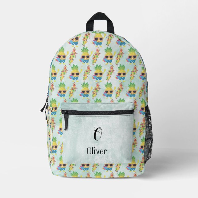 Sac À Dos Imprimé Motif Tropical Amusant avec Nom Personnalisé & Mon (Recto)
