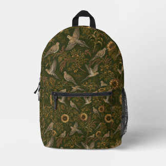Sac À Dos Imprimé Motif Vintage Oiseau & Tournesol | Bota Vert Foncé
