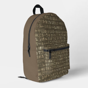 Sac À Dos Imprimé Mystérieux Hiéroglyphes d'Égypte or sur Brown