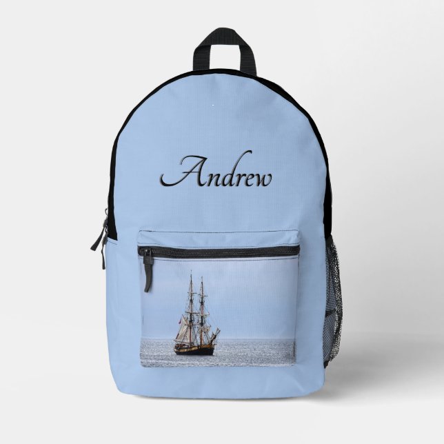 Sac À Dos Imprimé Nautical Schooner Blue Ciel personnel (Recto)