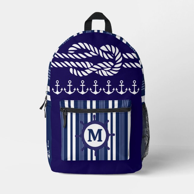 Sac À Dos Imprimé Navire de croisière nautique Monogramme Marine Ble (Recto)