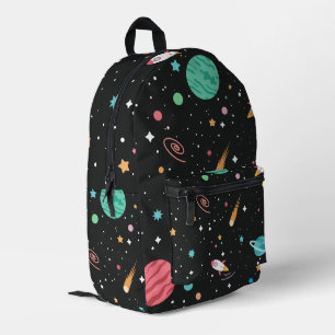 Sac À Dos Imprimé Navires spatiaux et planètes en noir