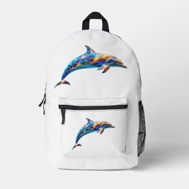 Sac À Dos Imprimé Neon Abstract Dolphin Art – Colorful Energy Wave  (Recto)