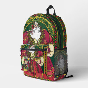 Sac À Dos Imprimé Noël vintage, Père Noël avec feuilles de houx