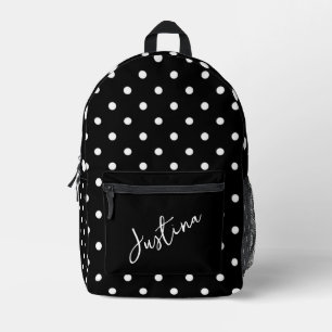 Sac À Dos Imprimé Noir avec Pois blancs Personnalisé