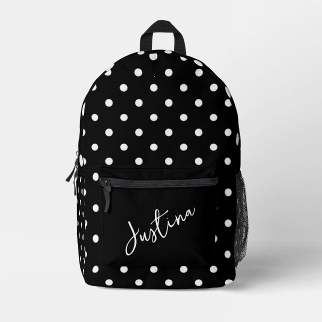 Sac À Dos Imprimé Noir avec Pois blancs Personnalisé (Recto)