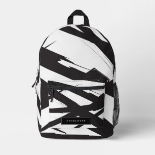 Sac À Dos Imprimé Noir & blanc Ligne d'Art Abstrait moderne Nom pers