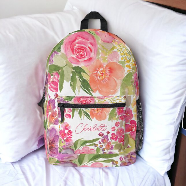 Sac À Dos Imprimé Nom de fleur sauvage vintage (Bright bold wild flower name vintage botanical printed backpack)