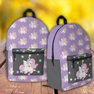 Sac À Dos Imprimé Nom de la licorne de l'arc-en-ciel de violet et de