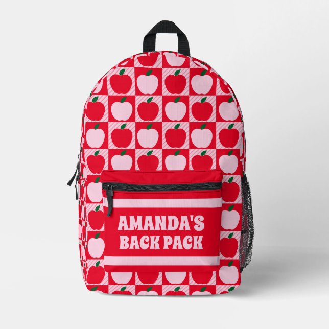 Sac À Dos Imprimé Nom d'enfant personnalisé Red Apple (Recto)