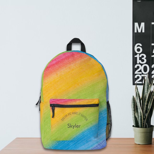 Sac À Dos Imprimé Nom d'enfant personnalisé Texte Arc-en-ciel bandes (Créateur téléchargé)