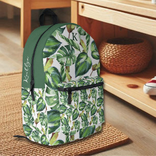 Sac À Dos Imprimé Nom du monogramme Feuille de palme tropicale