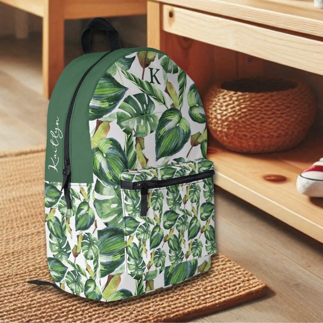 Sac À Dos Imprimé Nom du monogramme Feuille de palme tropicale (Créateur téléchargé)