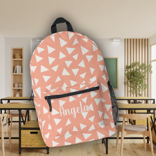 Sac À Dos Imprimé Nom du monogramme géométrique rose