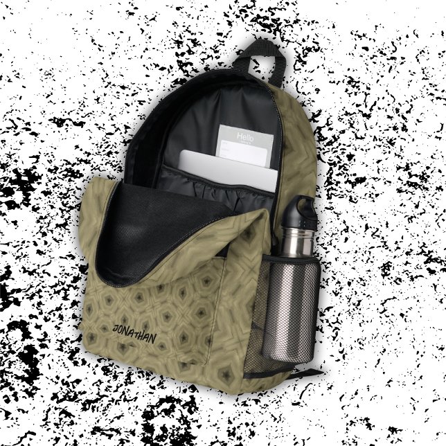 Sac À Dos Imprimé Nom du monogramme motif noir et beige | (Créateur téléchargé)