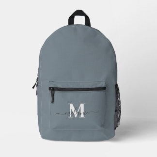 Sac À Dos Imprimé Nom du monogramme personnalisé bleu foncé moderne
