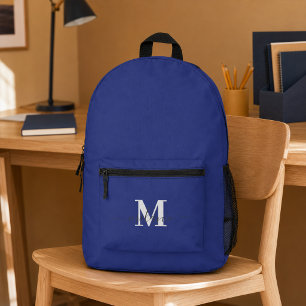 Sac À Dos Imprimé Nom du monogramme personnalisé bleu marine