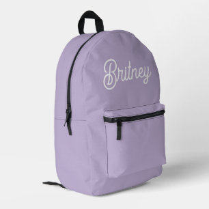 Sac À Dos Imprimé Nom du monogramme violet de lavande chic personnal