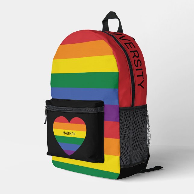 Sac À Dos Imprimé Nom et texte personnalisés Rainbow Pride (Coin arrière droit)