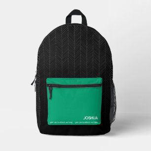 Sac À Dos Imprimé Nom moderne noir et vert personnalisé